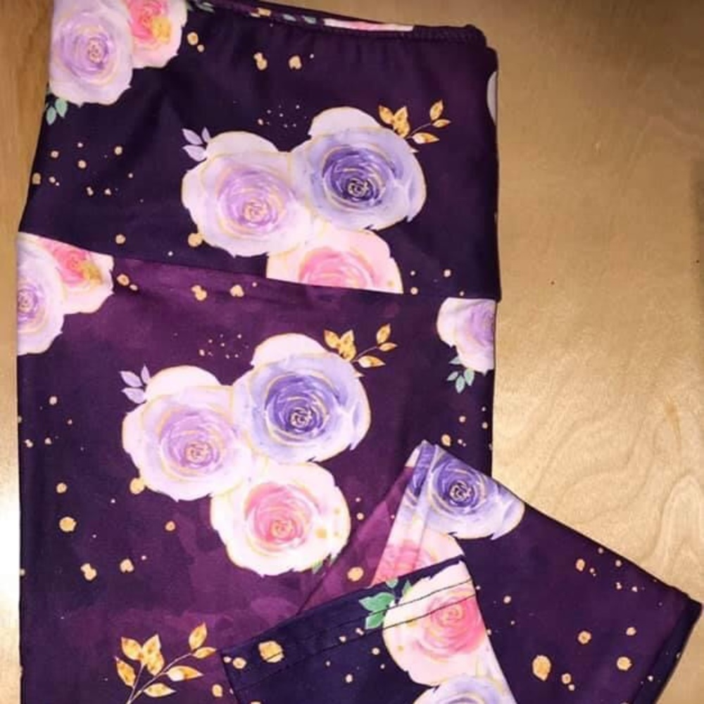 Purple pink rose full length leggings